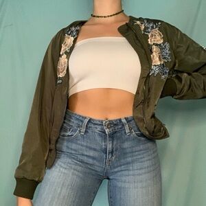 Listicle Floral Embroidered Bomber Jacket